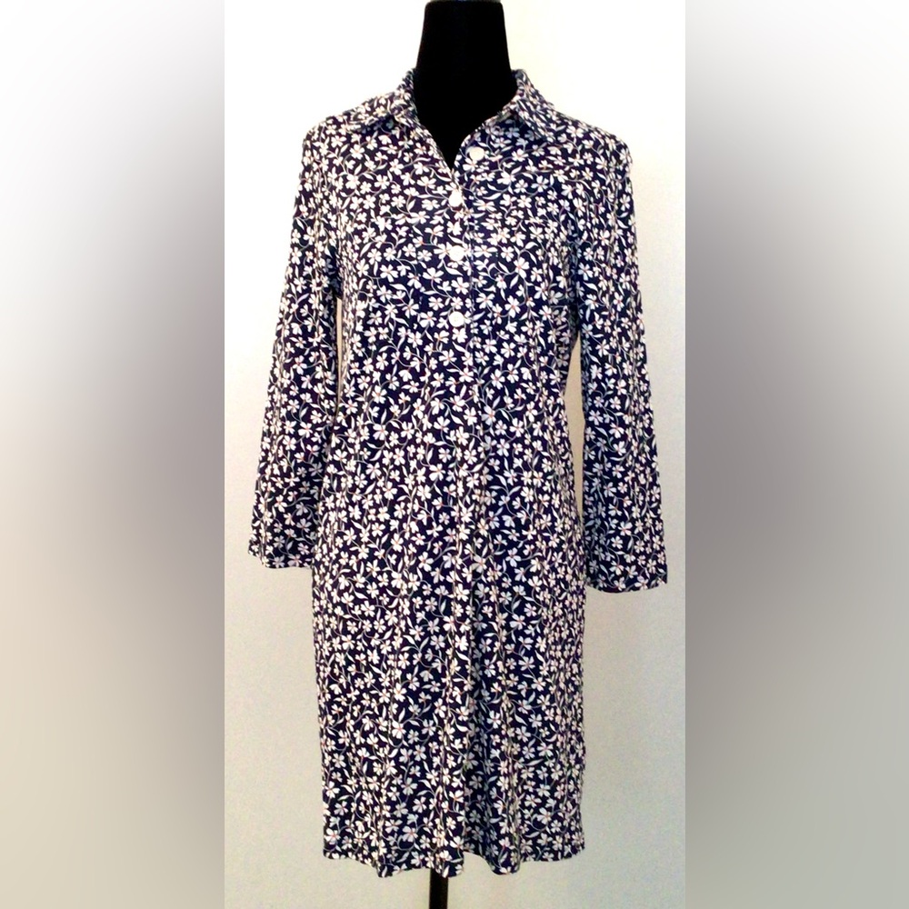 LANDS' END Navy Floral Jersey Dress - Small 6-8 US NWOT